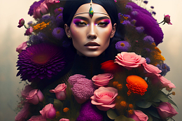 欧美彩妆美女艺术花卉造型