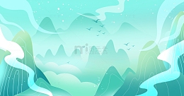 中秋国庆国潮中国风山水风景装饰插画背景