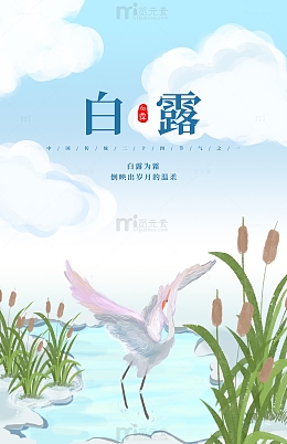 白露白鹭山水绿色中国风海报