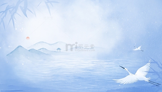 白露唯美古风意境山水风景海报背景