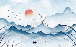 中国风山水画白露节气白鹭插画海报背景