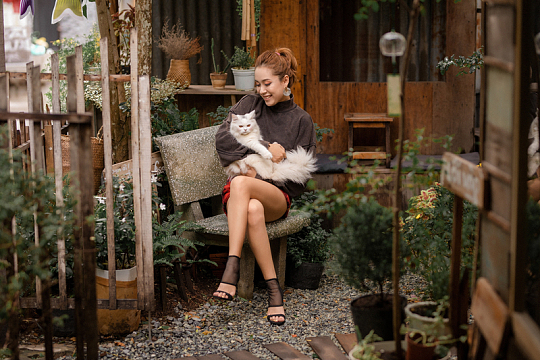 抱着猫咪宠物美女