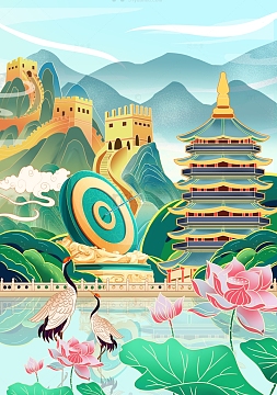 手绘中国风国庆海报素材_手绘中国风国庆海报图片元素-觅元素