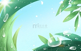 手绘白露露水绿植插画植物海报背景