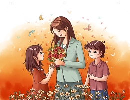 教师节学生献花老师微笑感恩场景温馨背景
