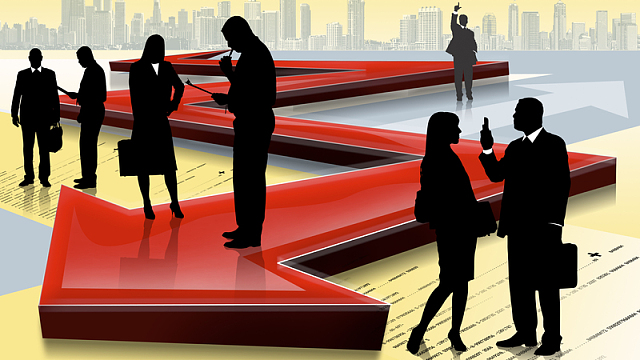 箭头和商务人物剪影