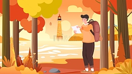 节气秋分出游金秋秋季旅行矢量插画