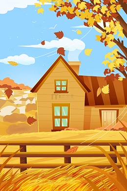 节日二十四节气秋分唯美金秋插画