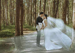 亚洲情侣树林婚纱写真