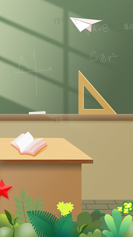 教室背景卡通图书开学学校