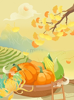 秋风节气国风插画