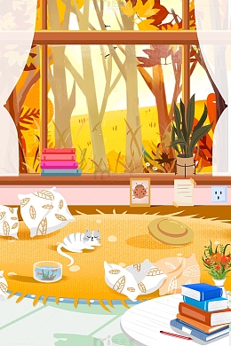 暖色温馨立秋节气插画