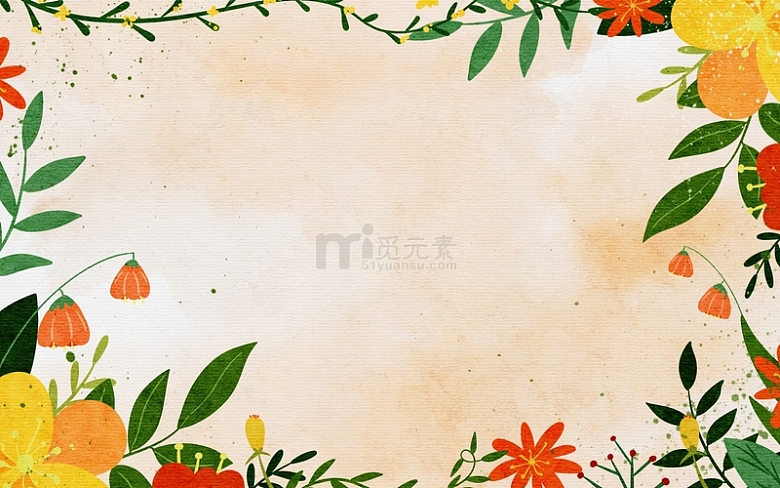 手绘绿植花卉植物小清新边框水彩画背景
