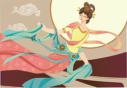 中秋节嫦娥奔月手绘古典美女飞天