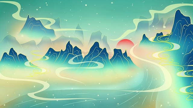 中国风国潮山水装饰插画背景