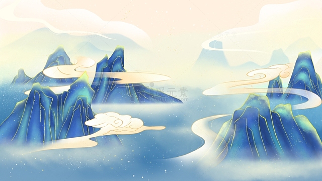 中国风国潮山水远山插画背景