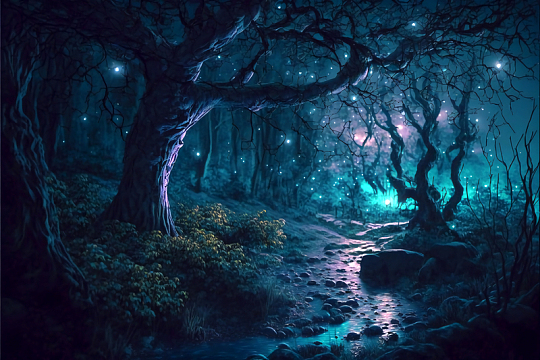 夜晚梦幻森林唯美意境