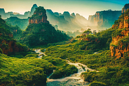 唯美山野溪流风景