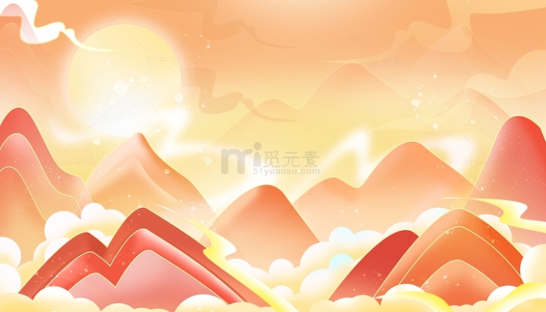 国庆红色中国风未来大气山水装饰设计背景