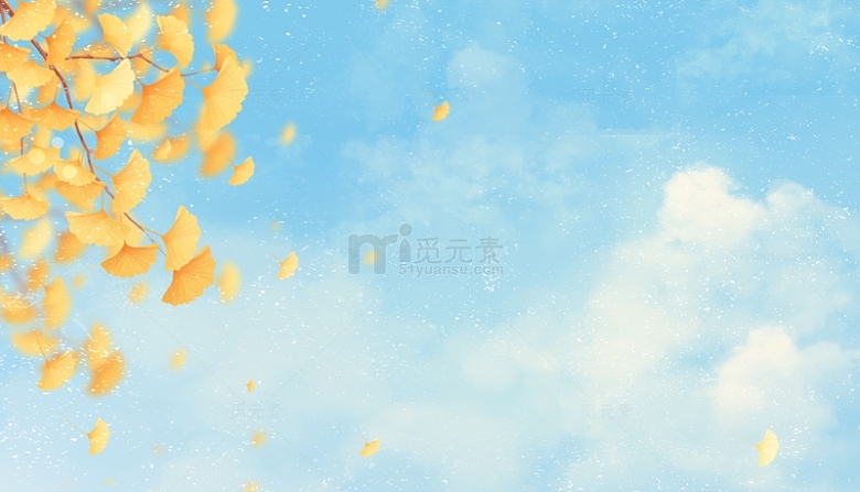 小清新秋季的银杏叶蓝天白云背景