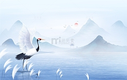 水墨寒露仙鹤芦苇手绘海报背景