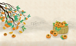 秋天柿子古风背景图