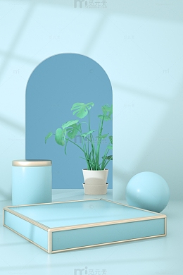 C4D蓝色清新简约绿植家居海报背景