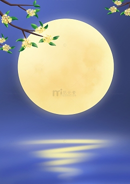 福满中秋花好月圆海报插画