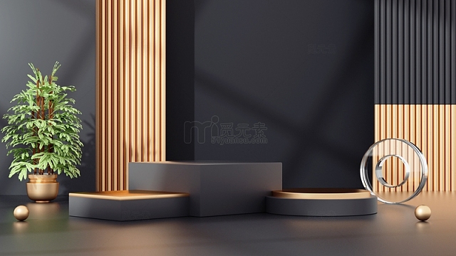 C4D黑金电商展台电商狂欢海报背景