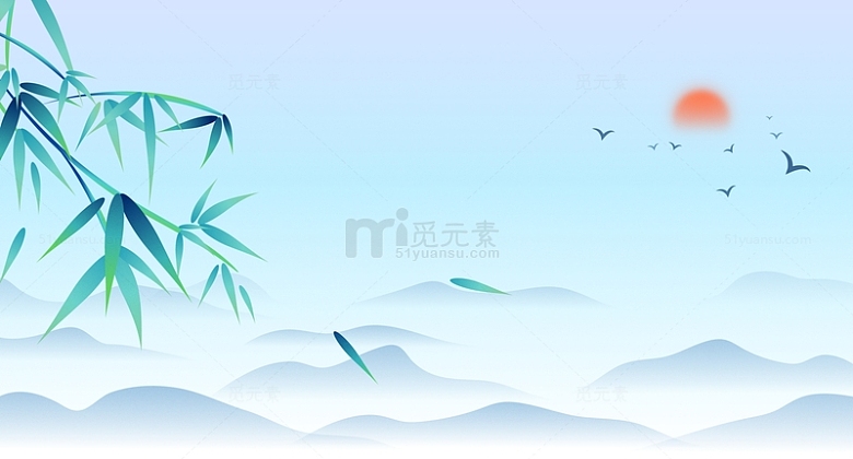 中国风复古山水云纹飞鸟插画背景