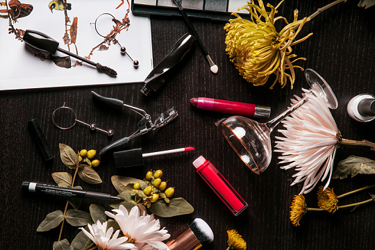 平铺的美容产品