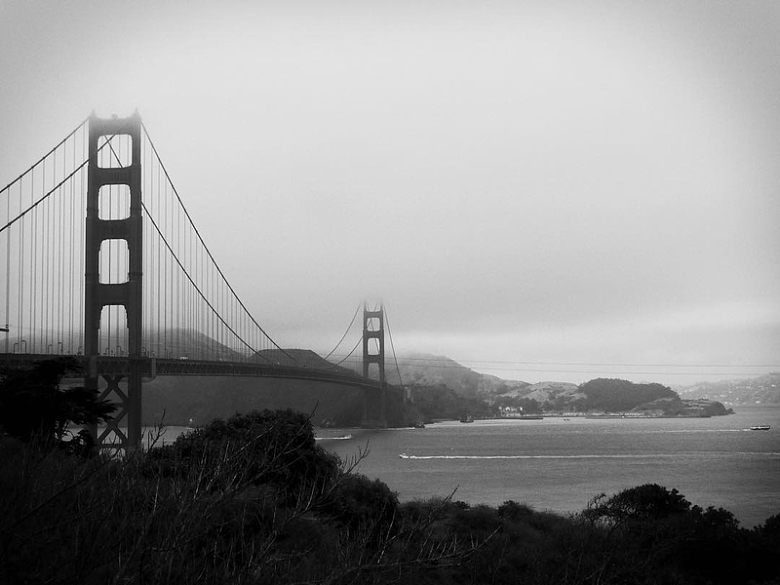 灰色雾霾笼罩桥梁