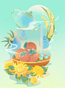 霜降节气国风插画