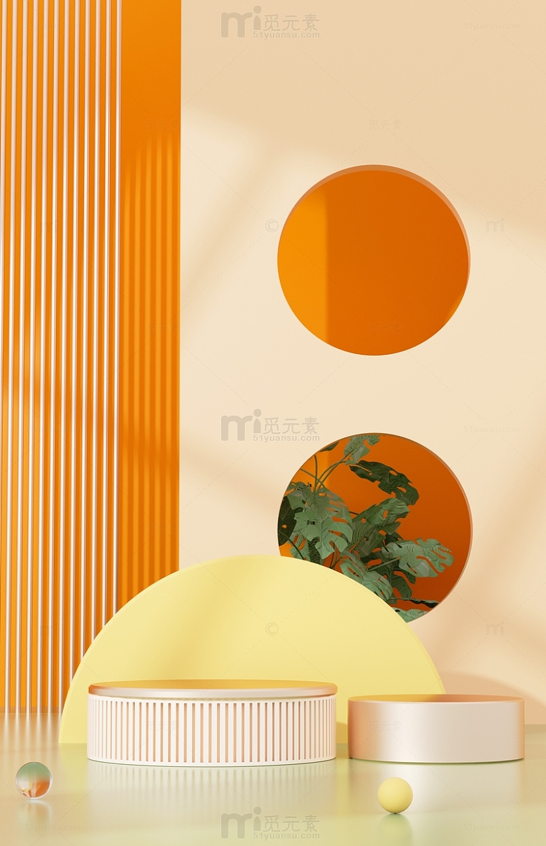 C4D立体橙黄色电商展台海报背景