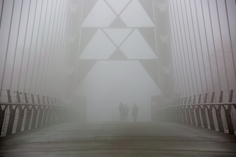 雾桥上的行人