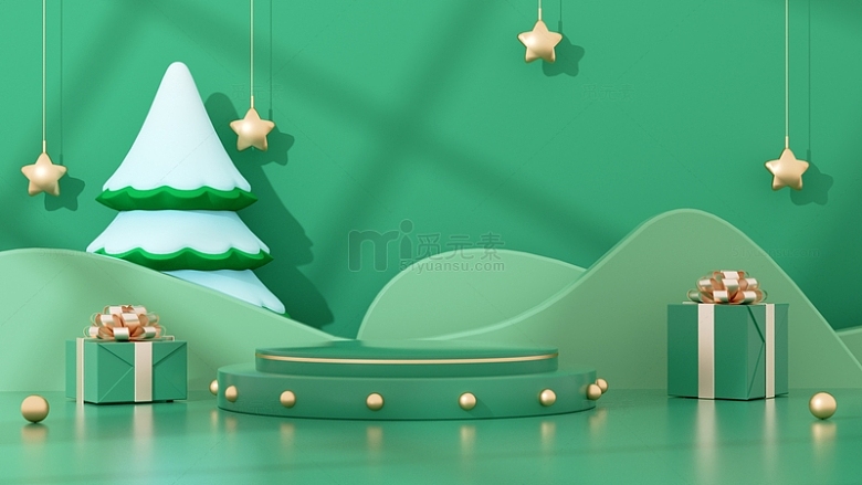 C4D圣诞节绿色立体展台电商海报背景