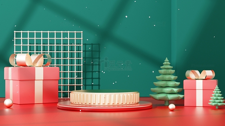 圣诞节红绿撞色圣诞树礼盒展台背景