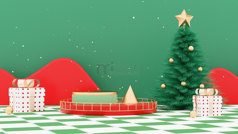 圣诞节C4D圣诞树礼盒海报背景