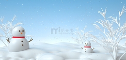 冬天海报背景立体C4D雪人雪地