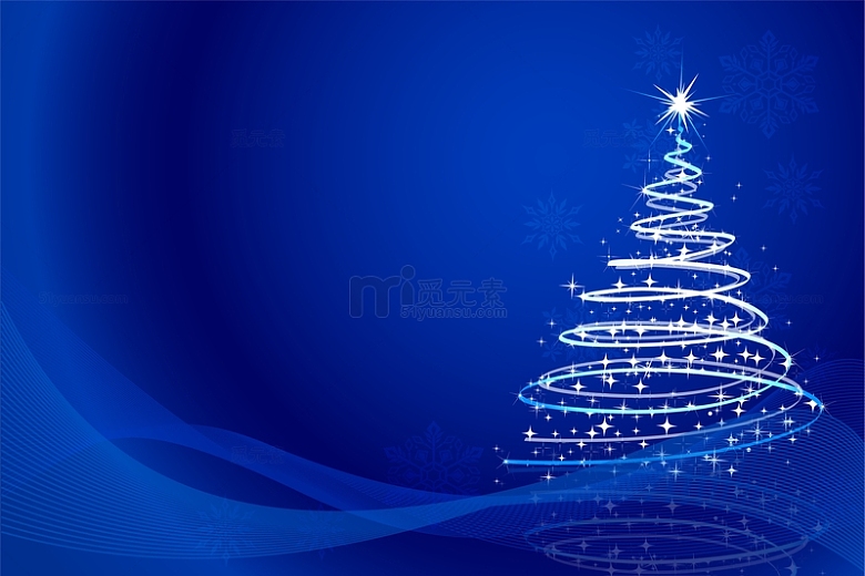 扁平抽象圣诞树蓝色背景