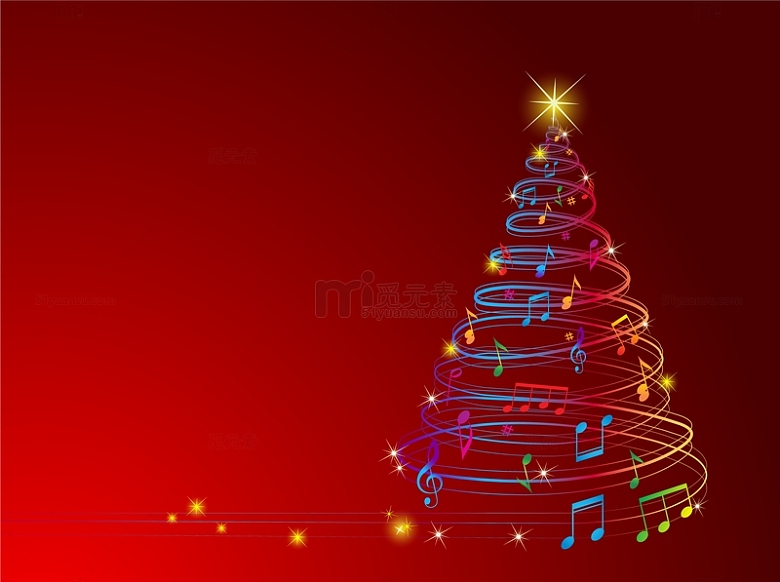 红色抽象音乐符号圣诞树背景