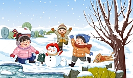 冬天下雪立冬海报冬天背景雪人冬天人物雪花