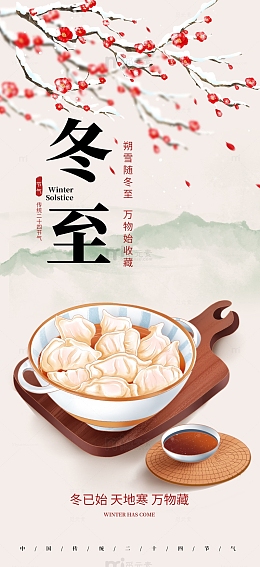 二十四节气冬至中国风水饺插画海报