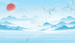复古浪漫中国风山水风景水墨插画展板