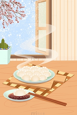 手绘新年吃饺子赏雪海报背景