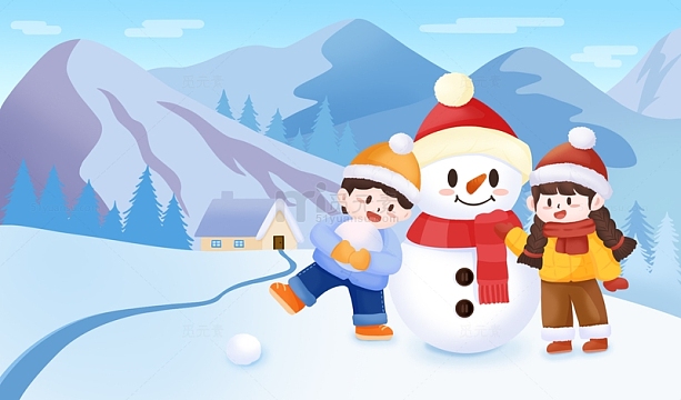 冬天雪地堆雪人