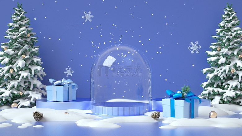 C4D立体玻璃球圣诞树圣诞节海报背景