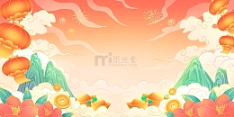 国潮风新年元旦插画海报背景