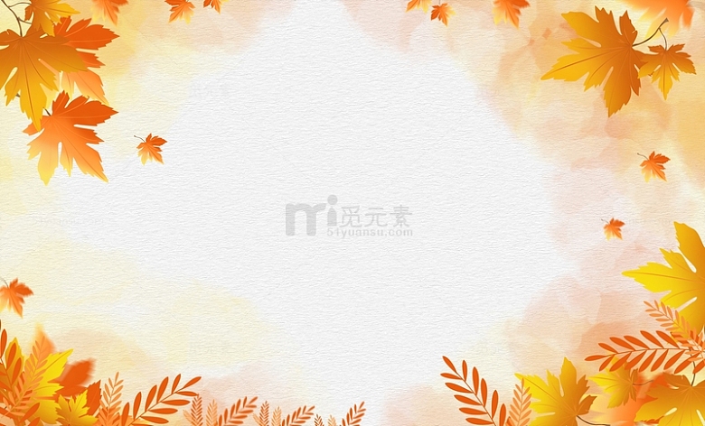 秋天黄色淡雅枫叶植物水彩装饰插画背景