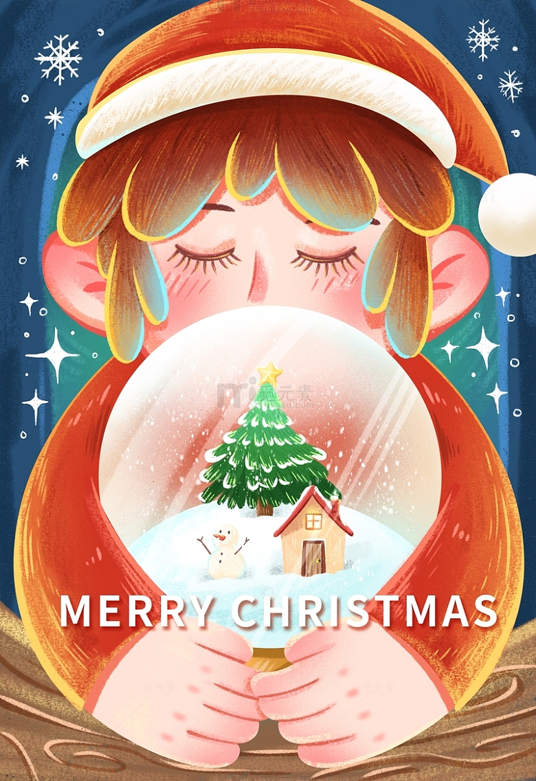 卡通圣诞节女孩手绘开屏海报背景
